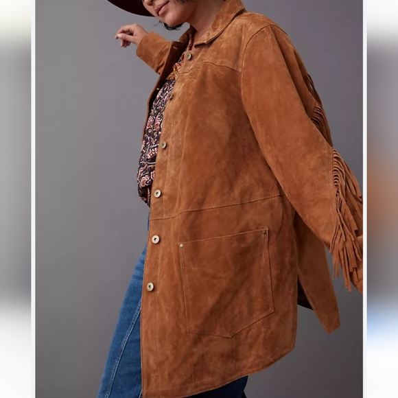 Anthropologie Danae fringe suede leather jacket size 2X western style shacket - Picture 5 of 12